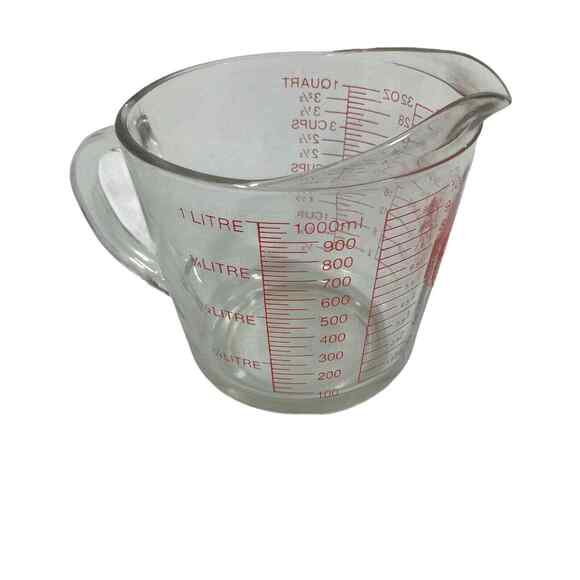 Vintage Anchor Hocking‎ Large Measuring Cup 4 Cup 32 oz. Glass Open Handle - Picture 3 of 6